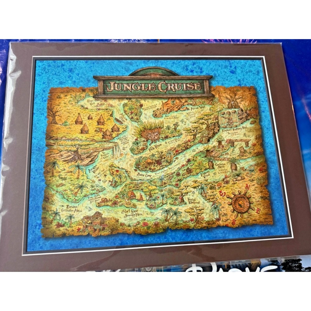 2026 Disney Parks Jungle Cruise Ride Map Dave Avanzino 14x18" Print Matted